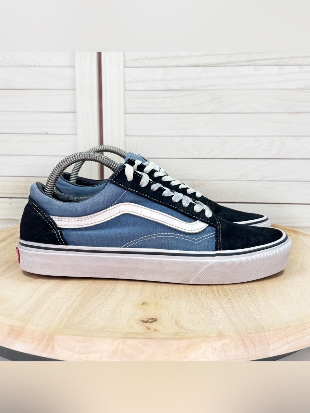 Vans Old Skool Suede Canvas Lace Up Sneakers Navy Blue White Men 8 Women 9.5